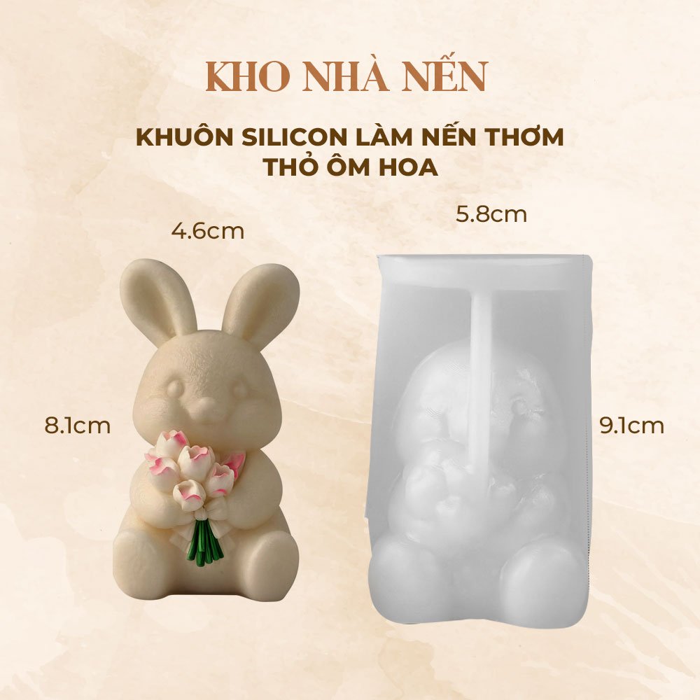 KHUÔN SILICON LÀM NẾN THƠM THỎ ÔM HOA