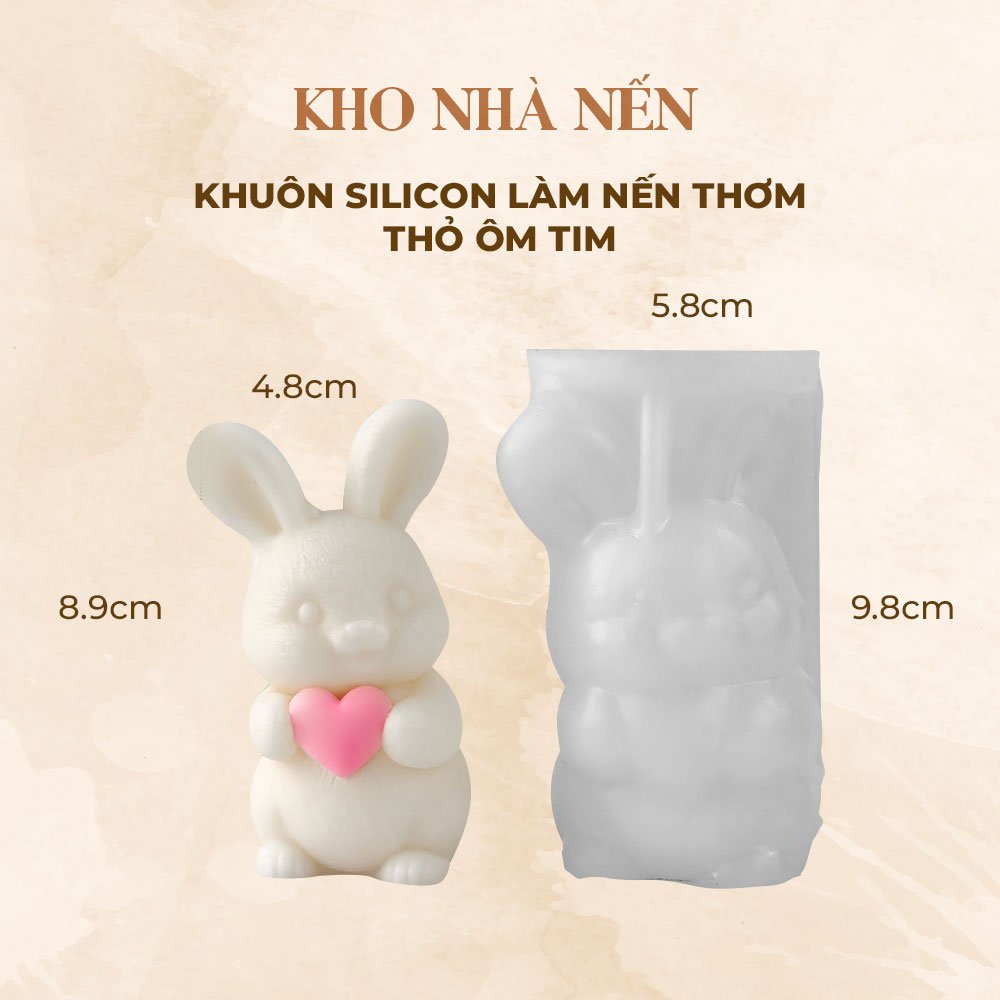 KHUÔN SILICON LÀM NẾN THƠM THỎ ÔM TIM 1