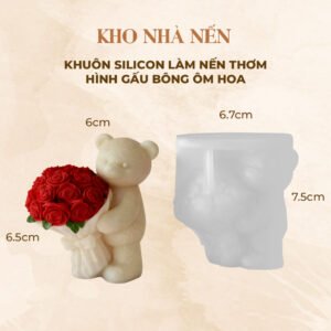 KHUÔN SILICON LÀM NẾN THƠM HÌNH GẤU BÔNG ÔM HOA